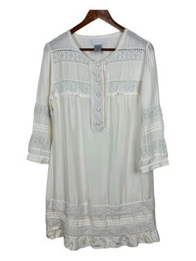 BB Dakota Silk Lace Tunic Short Dress Boho Vintage Romantic Cottagecore Ivory